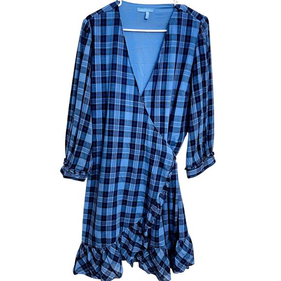 Draper James Women's Reba Wrap Dress Size 6-8 Blue Plaid Preppy Academia Classic - Picture 1 of 3
